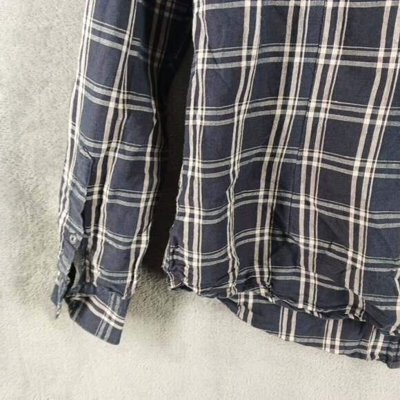 BASICS Men's Plaid Shirt (not flannel) Long Sleeve Navy Blue Size M Slim Fit - Picture 10 of 12